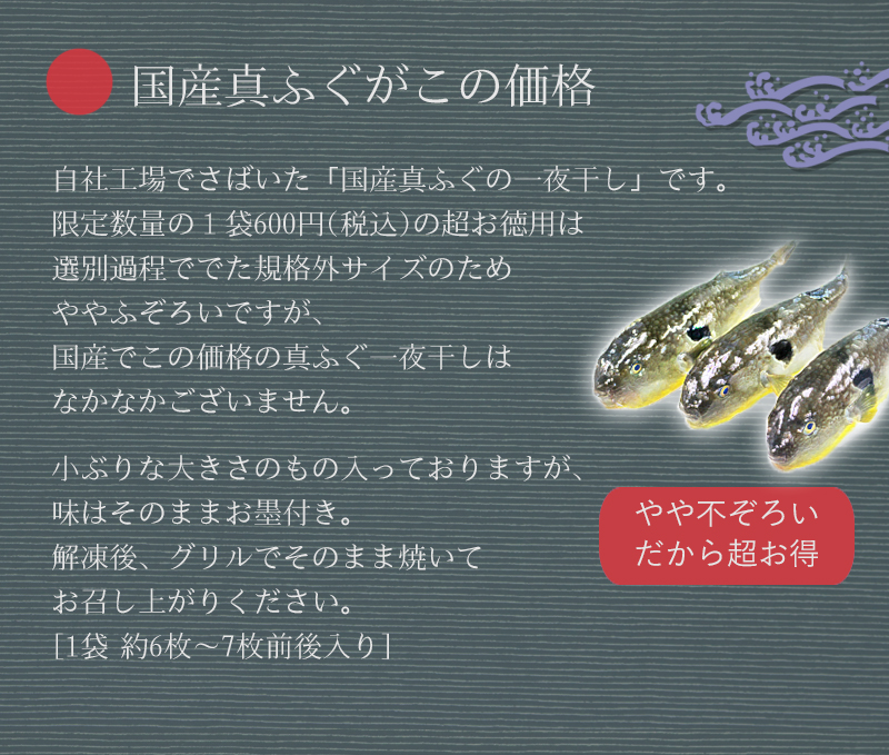 国産真ふぐの一夜干しがこの価格