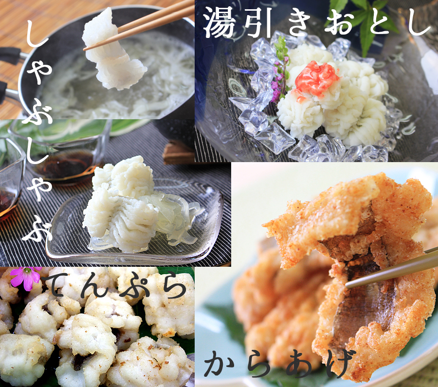 はもしゃぶ、湯引き、てんぷら、からあげ