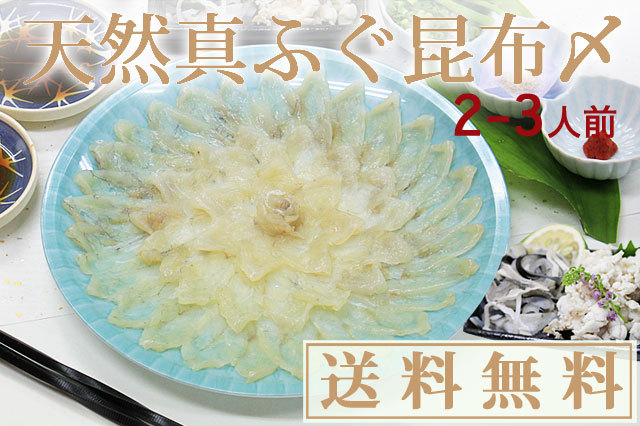 昆布〆天然ふぐ刺身2-3人前(山口県産真ふぐ25cmセット)